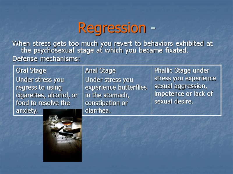 Regression - When stress gets too much you revert to behaviors exhibited at the